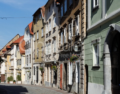 Old street in Ljubljana, Slovenia, converging in perspective