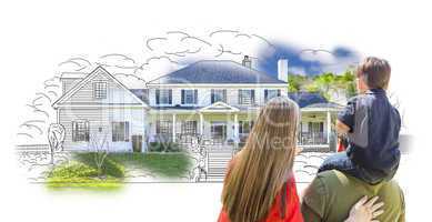 Young Family Facing House Drawing and Photo