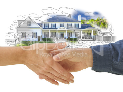 Shaking Hands in Front of New House Drawing Photo Combination