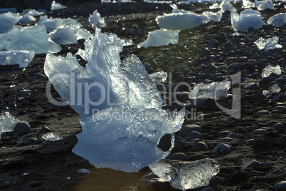 Ice floes at glacier lagoon Jokulsarlon in the evening sun