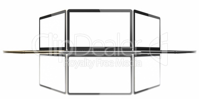 Gold, Silver and Space Gray Laptop with blank white screen