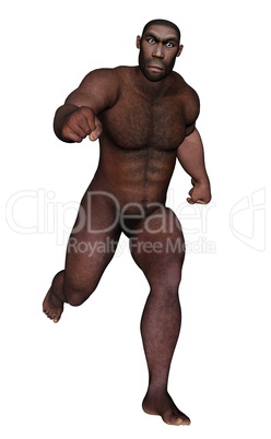 Male homo erectus running - 3D render