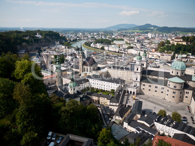 Beautiful view from the fortress at the old town, Salzburg, Aust