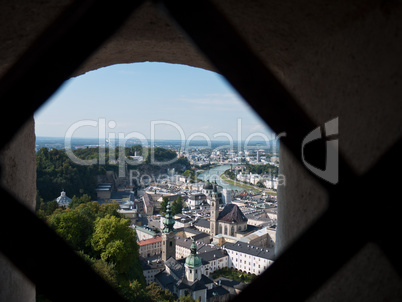 Beautiful view from the fortress at the old town, Salzburg, Aust