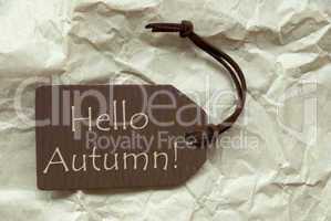 Brown Label With Hello Autumn Paper Background