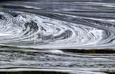 Abstract white foam swirls on dark water