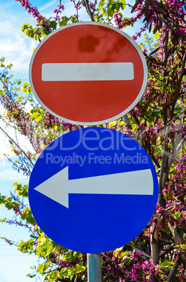 Traffic sign prohibited direction and mandatory sense