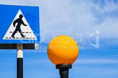 Greek crosswalk sign pedestrian crossing with orange globe