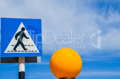Greek crosswalk sign pedestrian crossing with orange globe