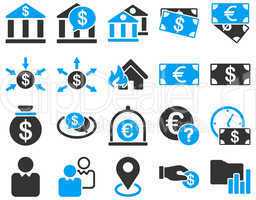 Bank service and trade business icon set.