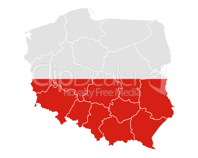 Karte und Fahne von Polen