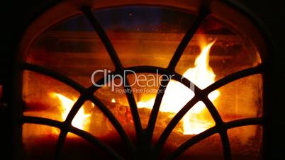 Fire in a fireplace close-up