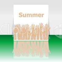 word summer and people hands, holiday concept, icon design