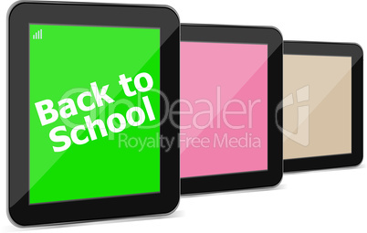 Tablet PC set with dack to school word on it, isolated on white