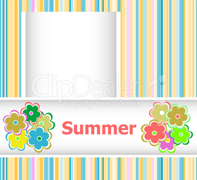 Summer theme with floral over bright multicolored background, summer flowers, holiday card