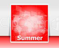 abstract digital touch screen with summer word, abstract background