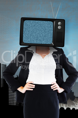 Composite image of businesswoman standing with hands on hips Composite image of businesswoman standing with hands on hips
