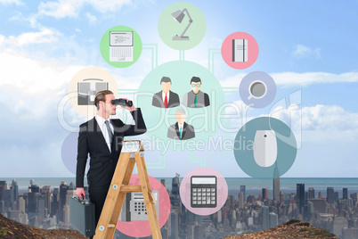 Composite image of businessman looking on a ladder