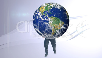 Composite image of businessman carrying the world