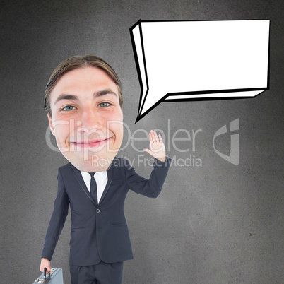 Composite image of geeky businessman waving