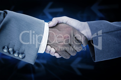 Composite image of side view of business peoples hands shaking