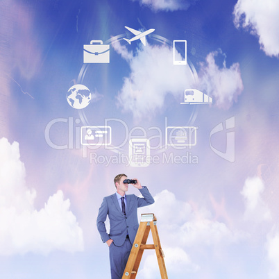 Composite image of businessman looking on a ladder