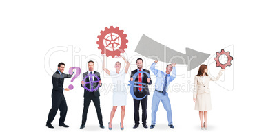Business people with coloured icons Business people with coloured icons