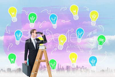 Composite image of businessman looking on a ladder