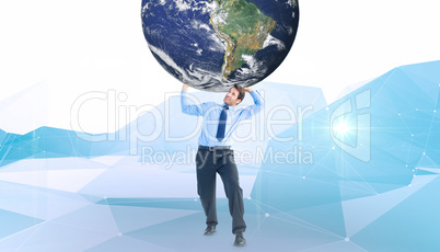 Composite image of businessman carrying the world