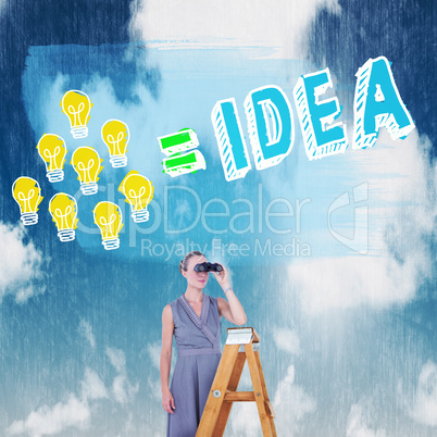 Composite image of businessman looking on a ladder