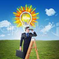 Composite image of businessman looking on a ladder