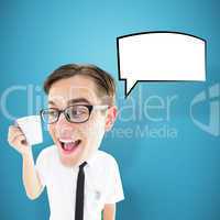 Composite image of geeky businessman holding mug