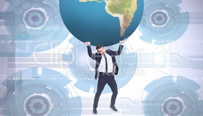 Composite image of businessman carrying the world