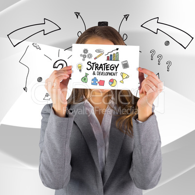 Composite image of businesswoman showing a card Composite image of businesswoman showing a card