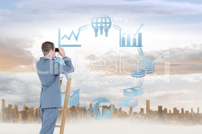 Composite image of businessman looking on a ladder