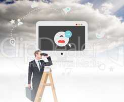 Composite image of businessman looking on a ladder