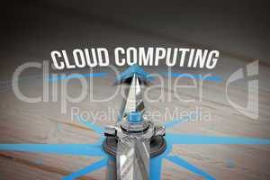 Cloud computing against brown wooden background