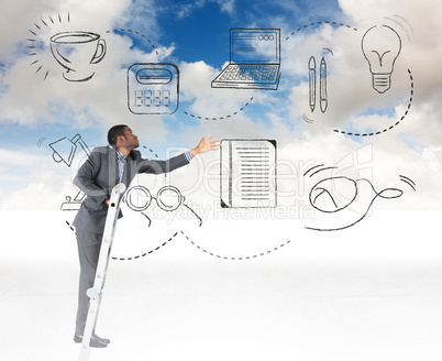 Composite image of businessman climbing up ladder Composite image of businessman climbing up ladder
