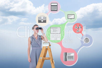 Composite image of businessman looking on a ladder