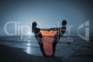 Composite image of couple holding hands on balcony