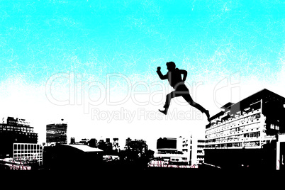 Composite image of businessman running silhouette