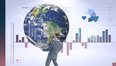 Composite image of businessman carrying the world