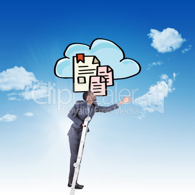 Composite image of businessman climbing up ladder Composite image of businessman climbing up ladder