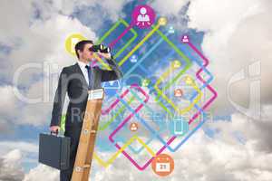 Composite image of businessman looking on a ladder