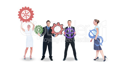 Business people with coloured icons Business people with coloured icons