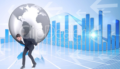 Composite image of businessman carrying the world