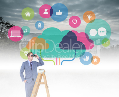 Composite image of businessman looking on a ladder