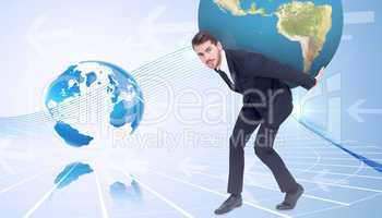 Composite image of businessman carrying the world