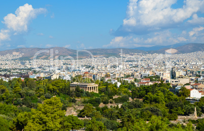 Panorama of Athens City in Greece with beautiful antique monumen