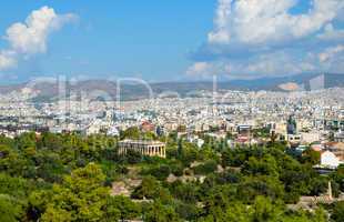 Panorama of Athens City in Greece with beautiful antique monumen